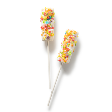 fruity pebble white chocolate dipped marshmallow