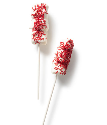 red sprinkle white chocolate dipped marshmallow